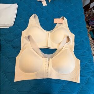 2 Front-Closure Wireless Comfort Bra in Cream - No back fat, wide sides.